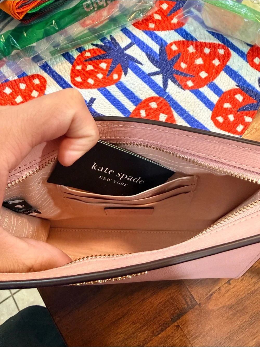 kate spade Pink Saffiano Leather Wristlet Clutch